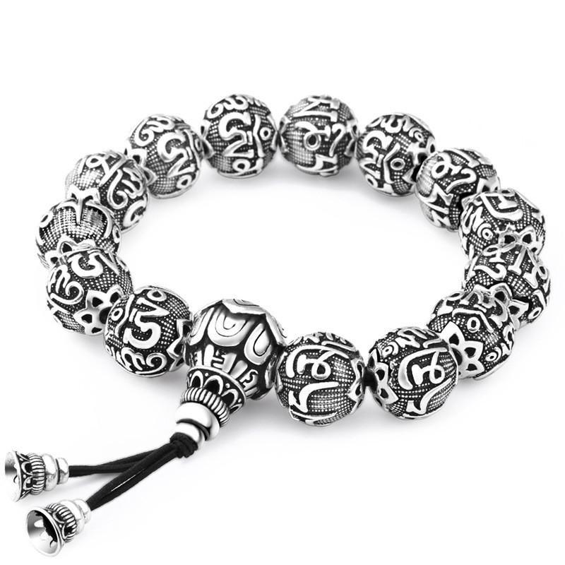 Artisan d'Asie Bracelets Malas Argent Plaqué : M (12 mm) Bracelet mala en argent pur 990/1000