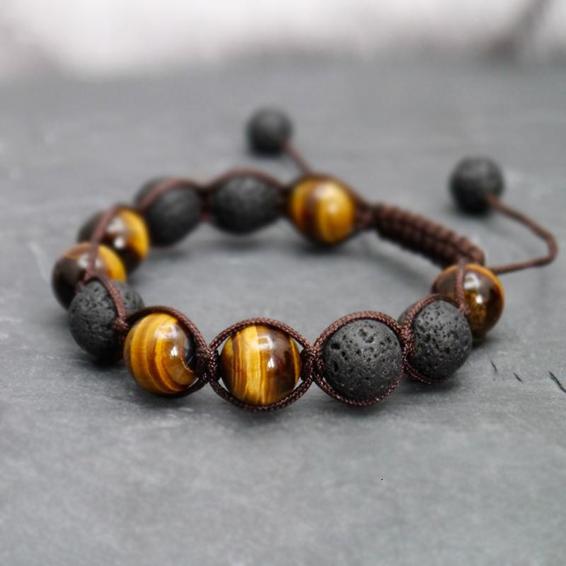 Pulsera mala en piedra ojo de tigre y piedra de lava (difusor de aceite esencial)