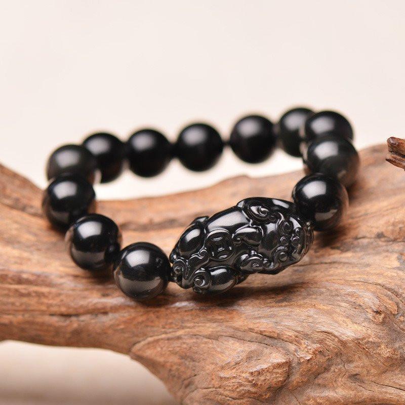 Artisan d'Asie Bracelets Malas Bracelet mala en pierre d'obsidienne noire