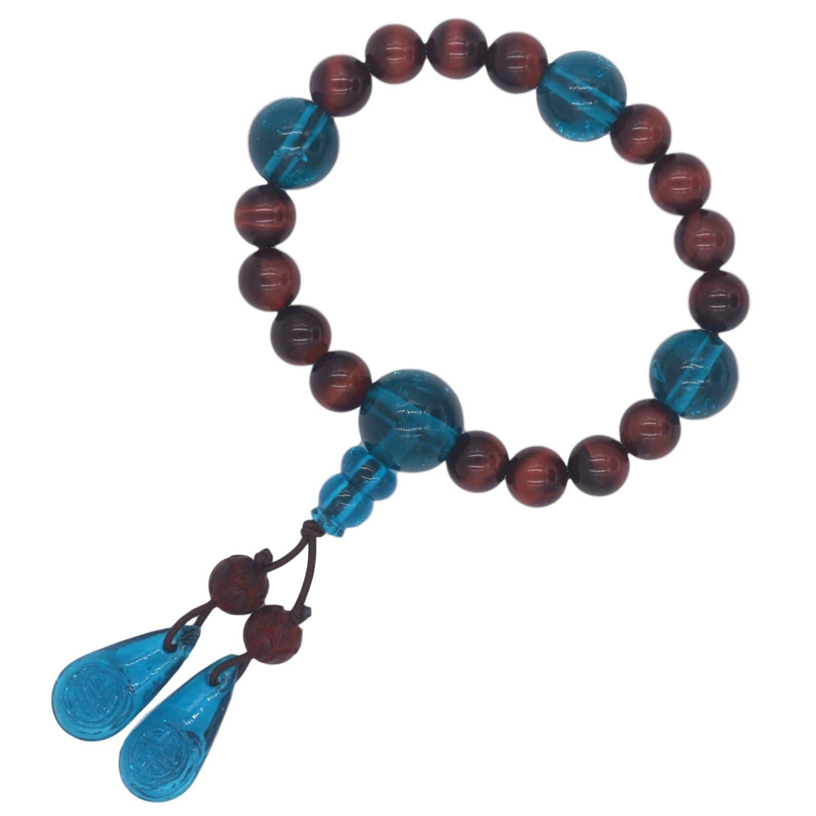 Pulsera Mala en piedra de ojo de tigre rojo y cristal azul