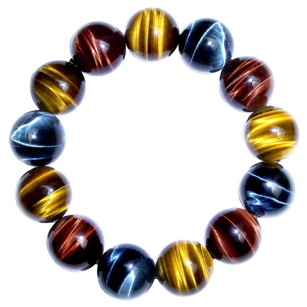 Pulsera mala de piedra ojo de tigre rojo, amarillo y azul