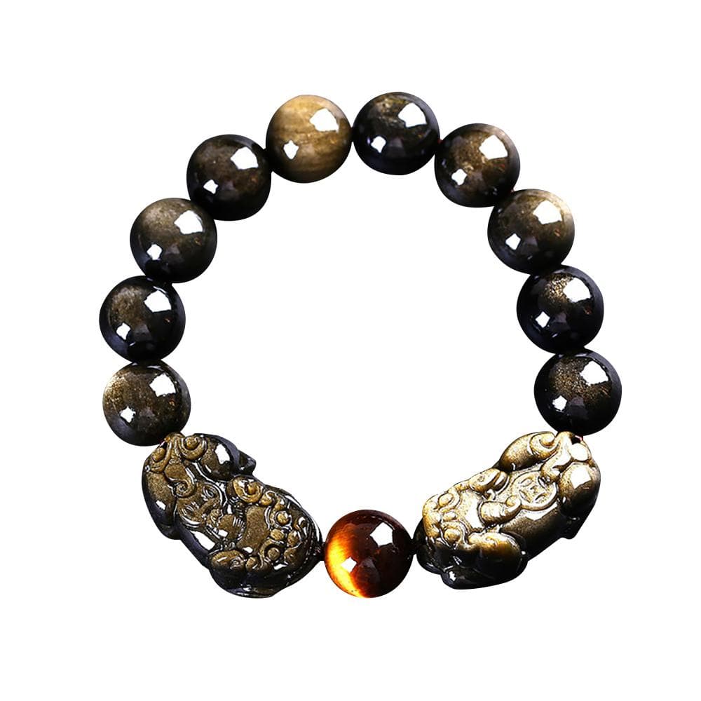 Mala Bracelet con pixiu obsidiano dorado y ojo tigre