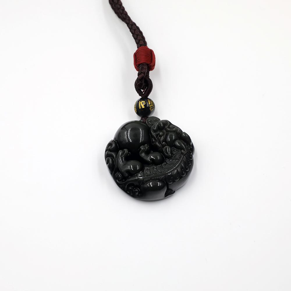 Artisan d'Asie Chakras & Reiki Pendentif Feng Shui Pixiu en Obsidienne Noire