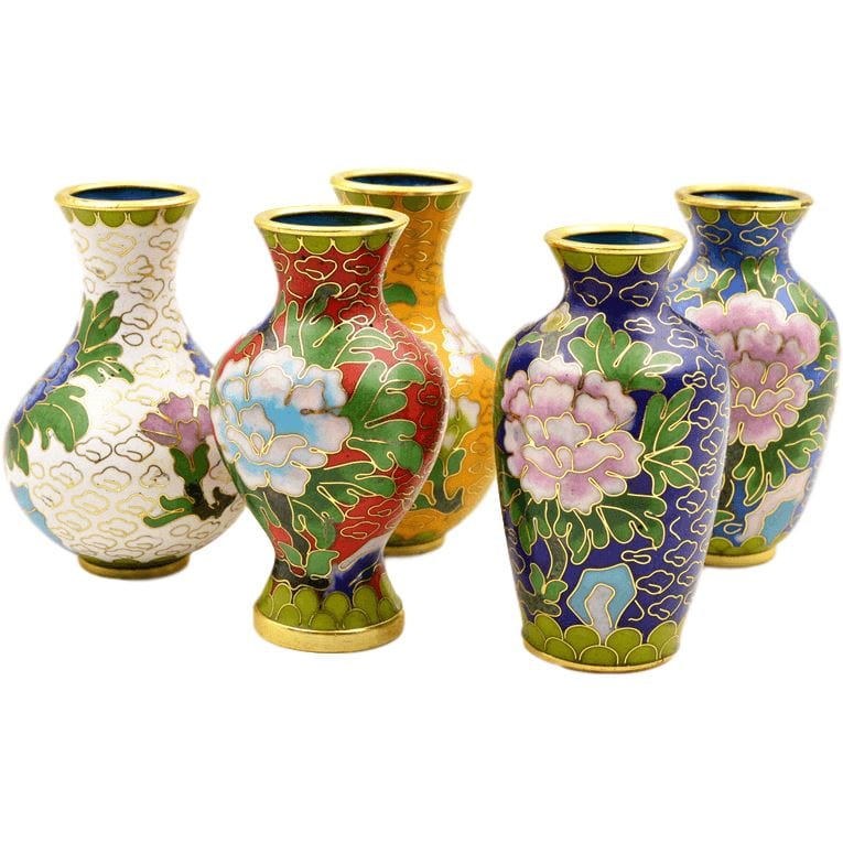 Set de 5 pequeños vases chinos en compartimentada