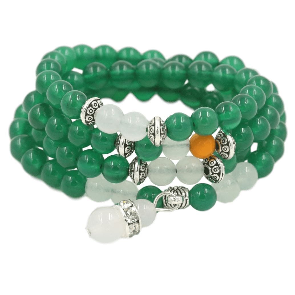 Artisan d'Asie Colliers Malas Collier mala en pierre d'agate verte, cristal et argent