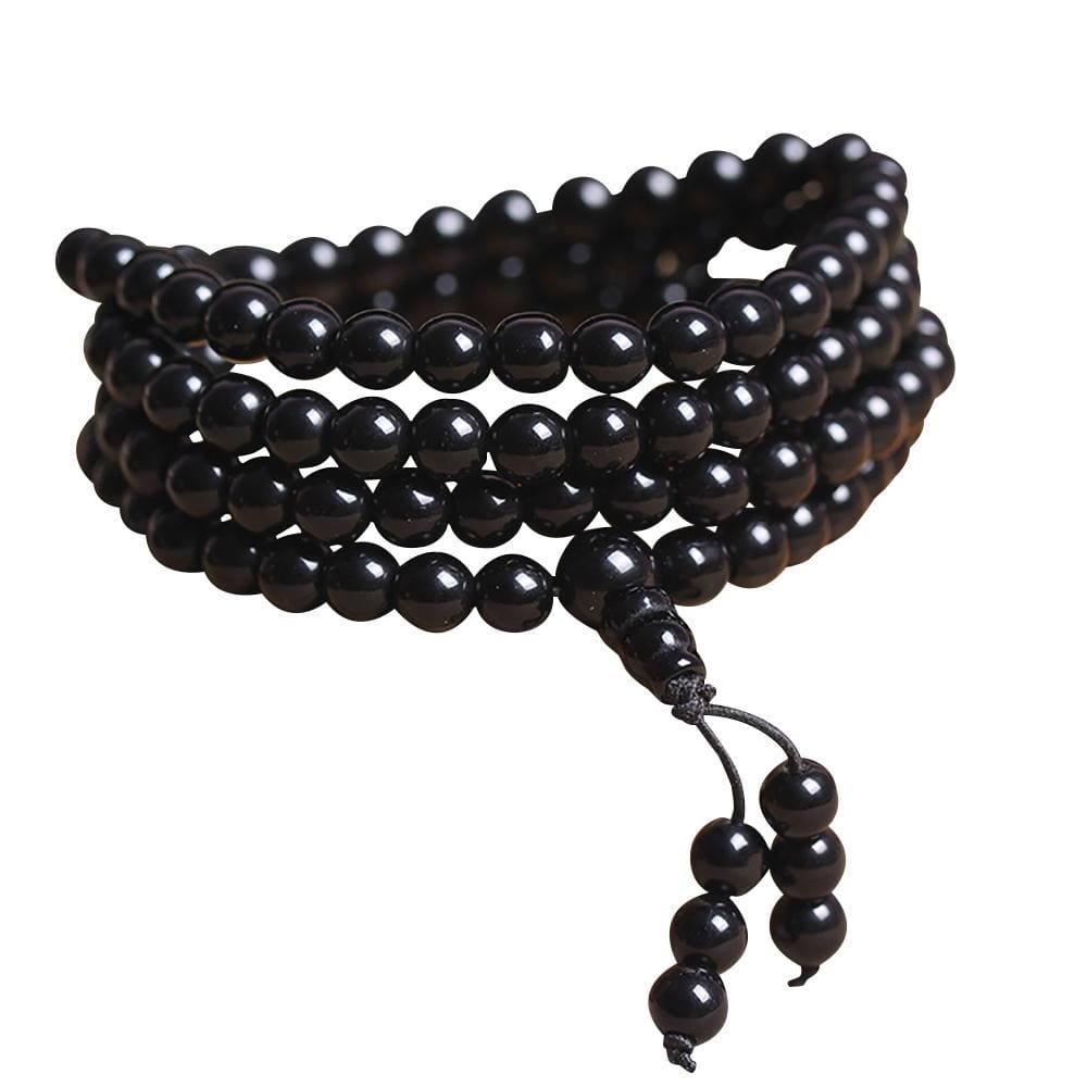 Collar mala de piedra de ágata negra