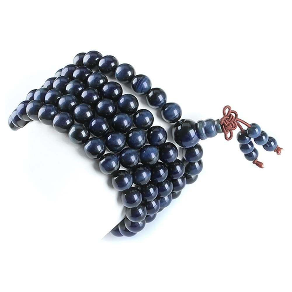 Collier mala en pierre d'oeil de tigre bleu