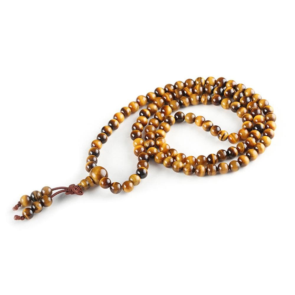 Collier mala en pierre d'oeil de tigre jaune