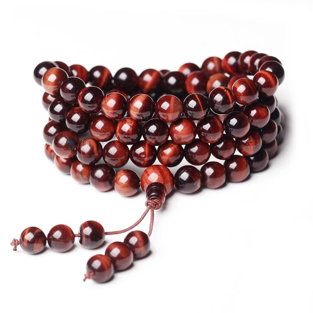 Collier mala en pierre d'oeil de tigre rouge