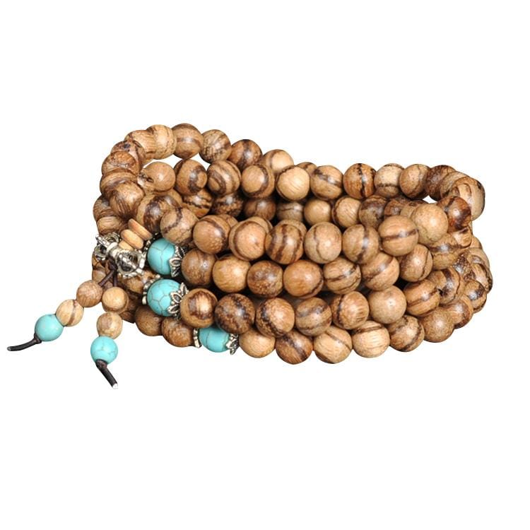 Artisan d'Asie Colliers Malas M (65 cm) Collier mala en bois de oud et turquoise