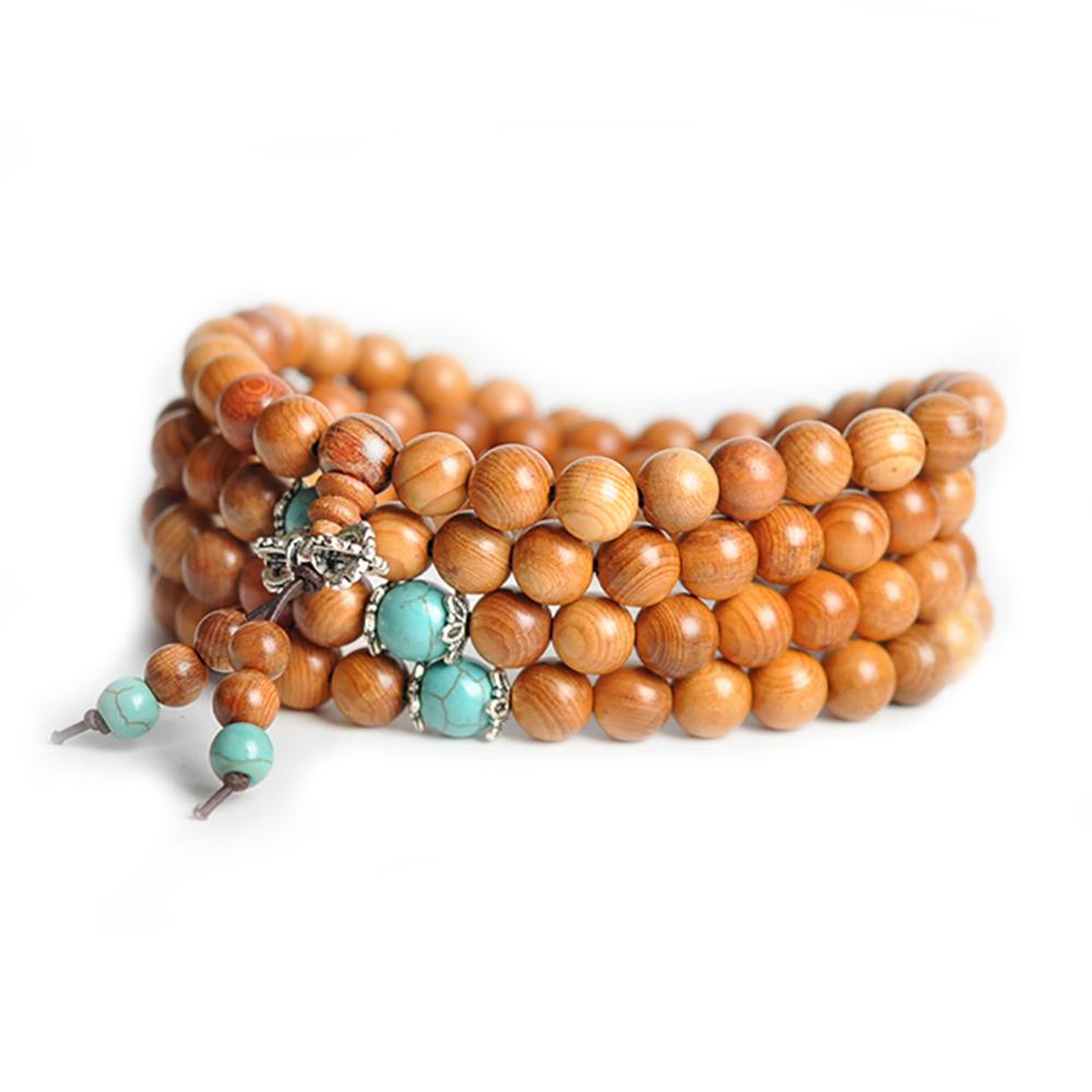 Collier mala en bois de santal et turquoise