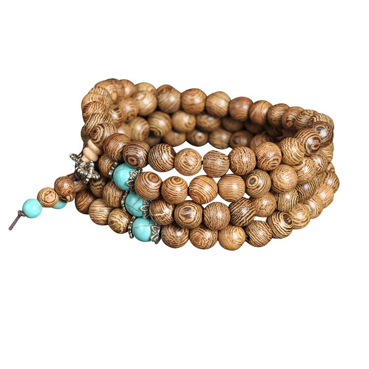 Collier mala en bois de wengé et turquoise