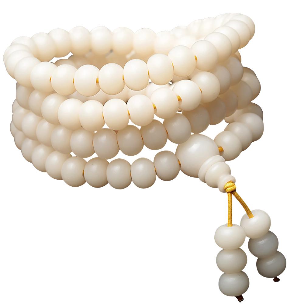 Collier mala en graines de bodhi blanches