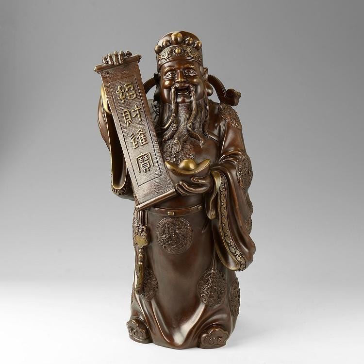 Artisan d'Asie Statues Asiatiques M - 32 cm Statue dieu de la fortune Caishen en cuivre