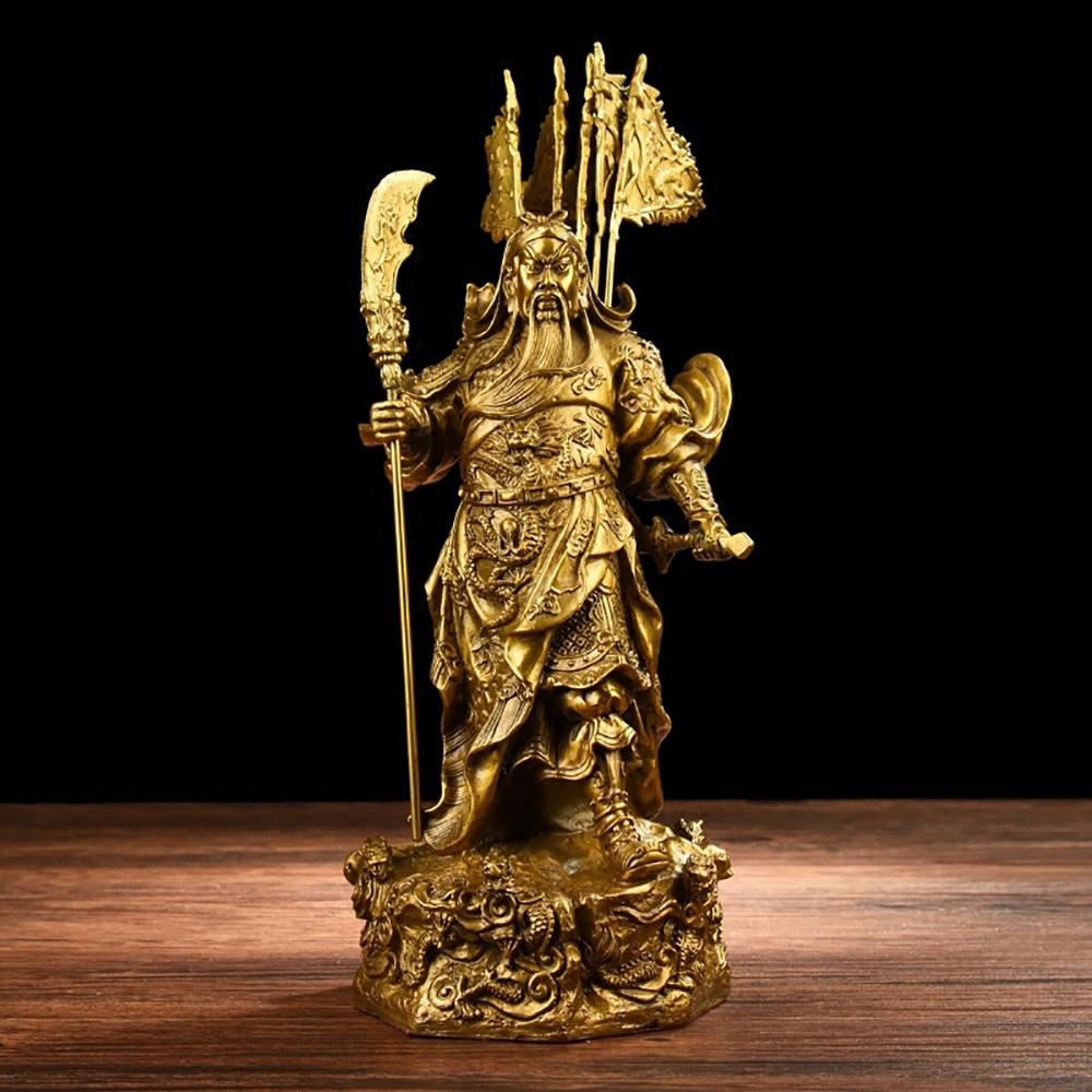 Artisan d'Asie Statues Asiatiques S - 16 cm Statue Guanyu en cuivre jaune