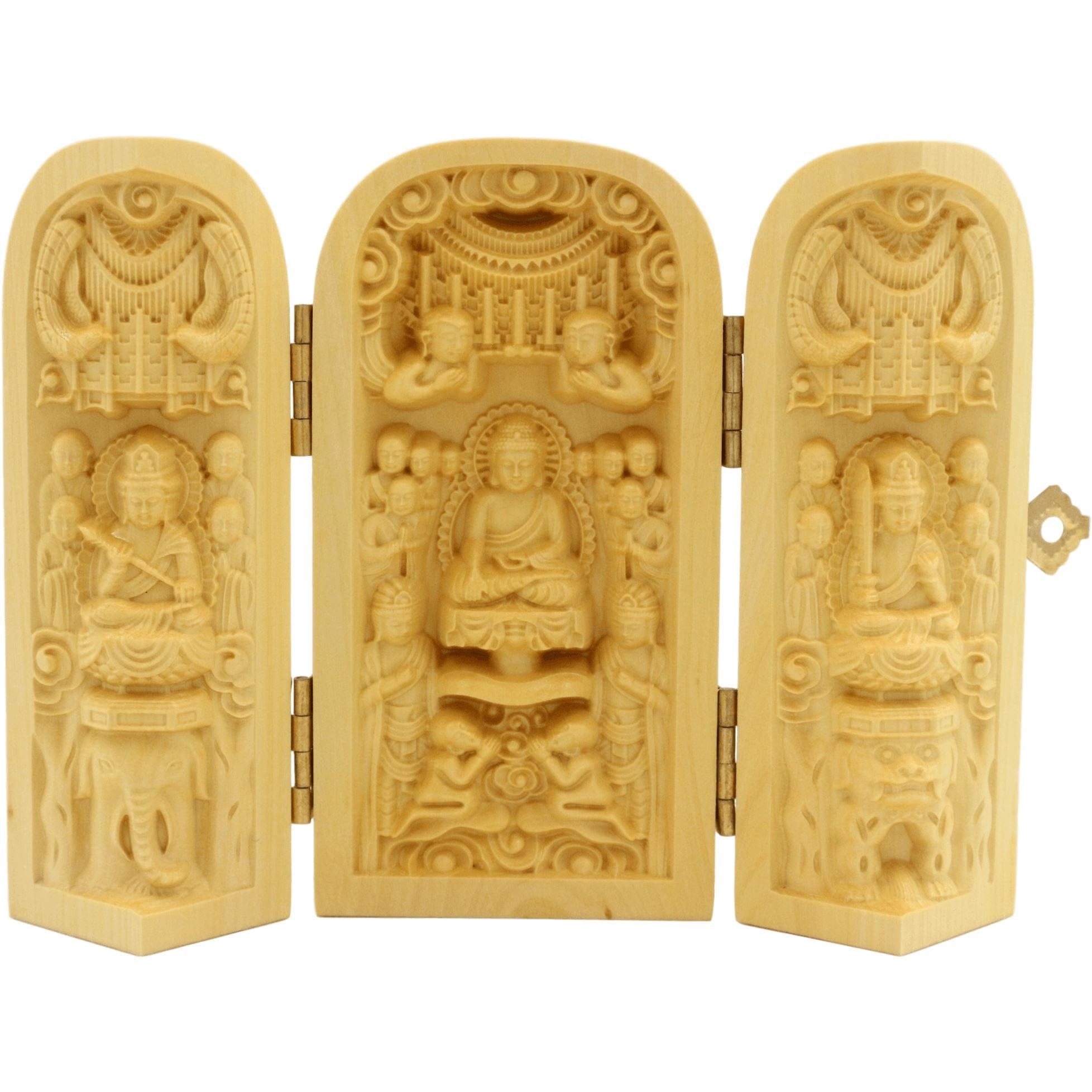 Conjunto de 3 estatuillas artesanales de madera - Buda Amitabha y Bodhisattva - Diseño 5