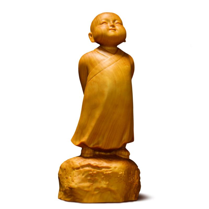 Artisan d'Asie Statues Bouddha M - 10 cm Statue de moine sur un rocher en bois de buis