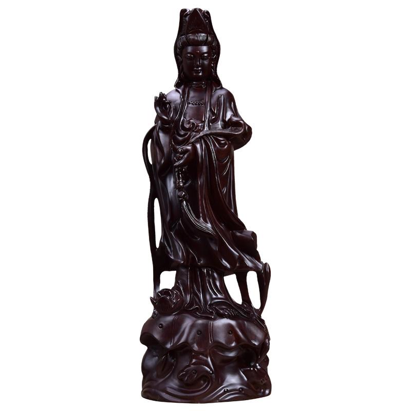 Artisan d'Asie Statues Bouddha M - 40 cm / Bois de santal noir Statue Bodhisattva Guanyin en bois de santal noir ou bois de padouk