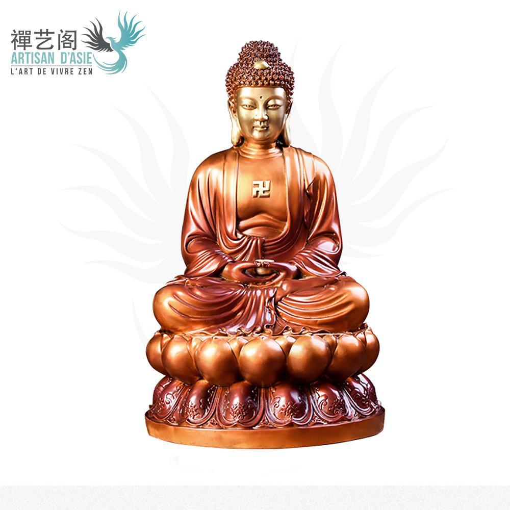 Artisan d'Asie Statues Bouddha S - 20 cm Statue Bouddha Amitabha assis en cuivre