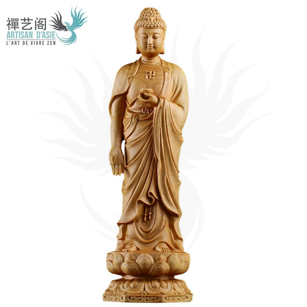 Artisan d'Asie Statues Bouddha S - 20 cm Statue Bouddha Amitabha debout en bois de buis