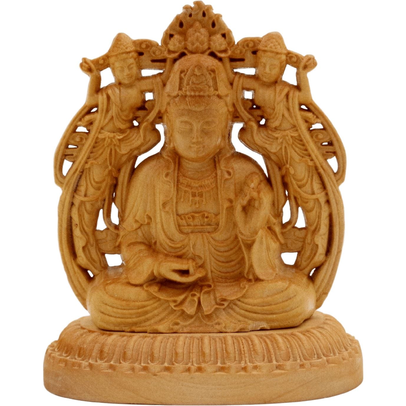 Artisan d'Asie Statues Bouddha Statue Bodhisattva Guanyin Double Face - Bois de Pin