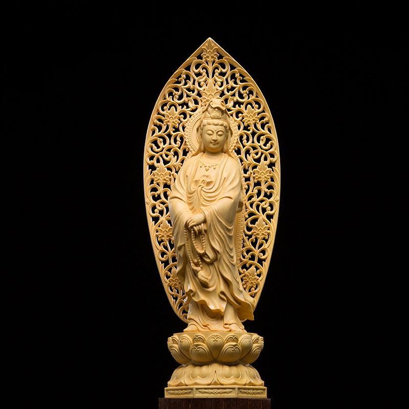 Artisan d'Asie Statues Bouddha Statue Bodhisattva Guanyin en Buis