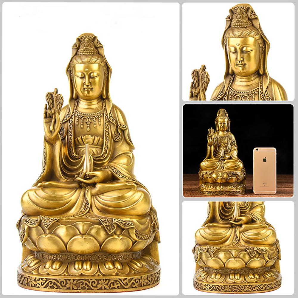 Statue Bodhisattva Guanyin en cuivre jaune