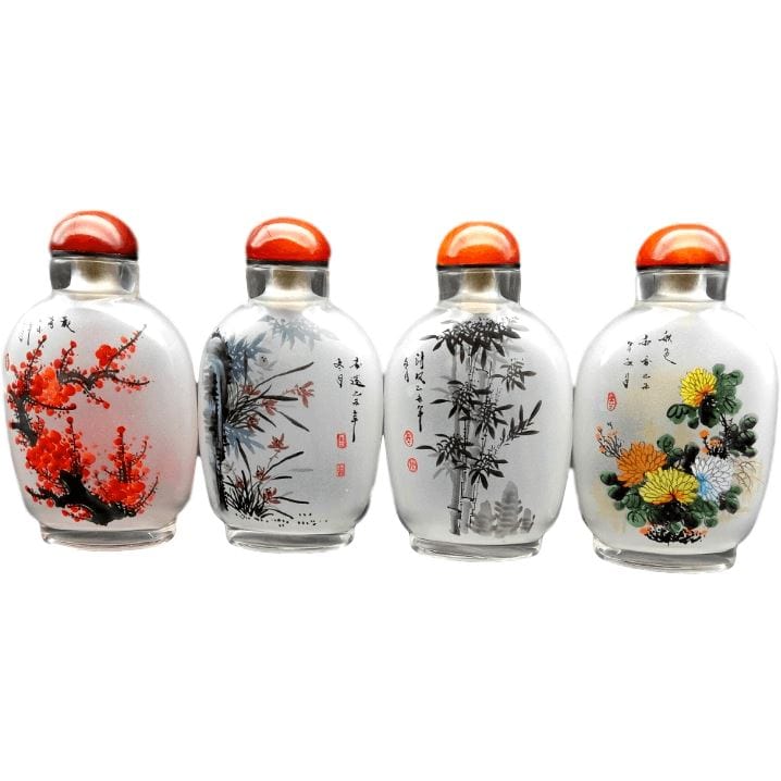 Artisan d'Asie Tabatières Fleurs et Bambous 1 Lots de 4 tabatières chinoises en verre