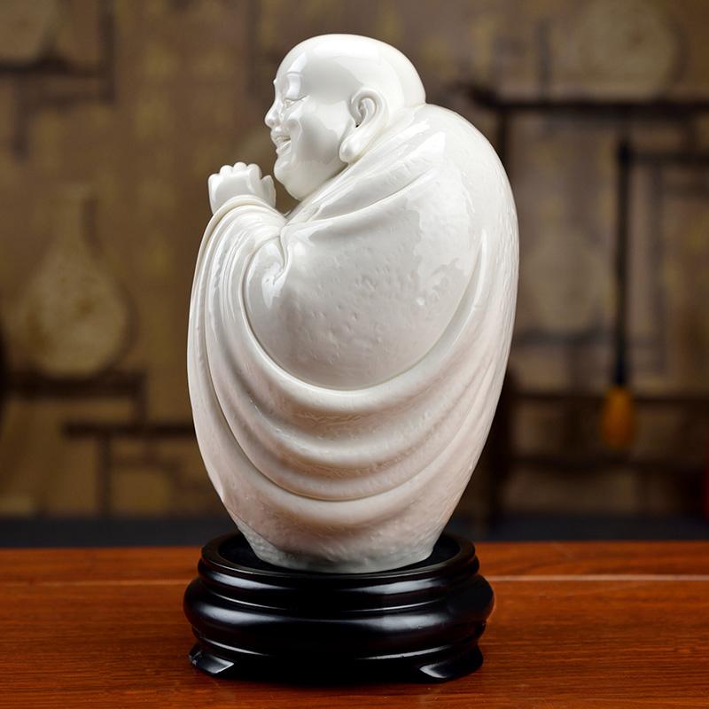 Statue Bouddha rieur Maitreya en céramique blanche