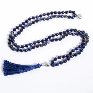 Collier mala en pierre d'oeil de tigre bleu