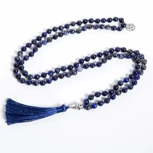 Collier mala en pierre d'oeil de tigre bleu