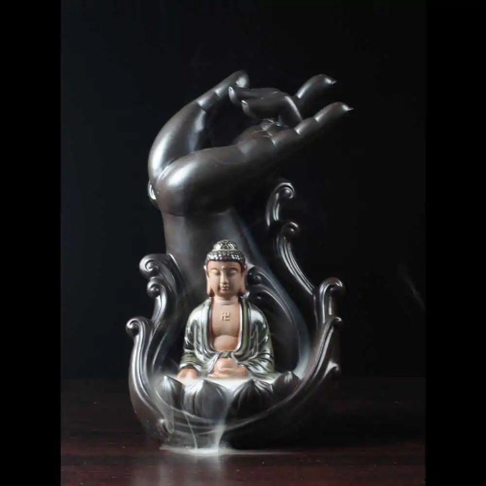 Porte Encens à Refoulement Main de Bouddha en Céramique