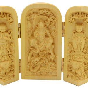 Coffret de 3 statuettes artisanales en bois - Bodhisattva Guanyin - Design 1