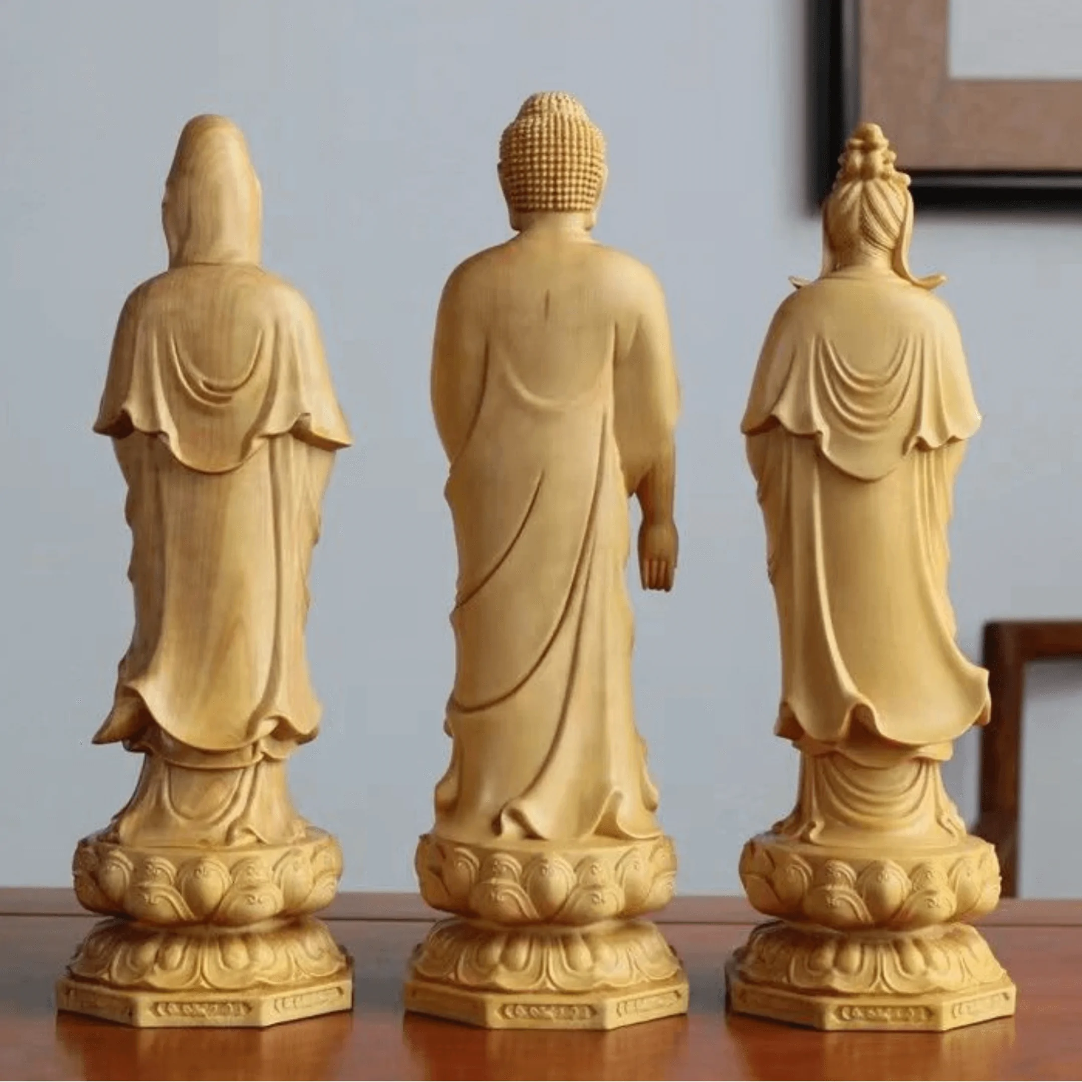 Statues des Trois Saints de l'Ouest en bois de buis