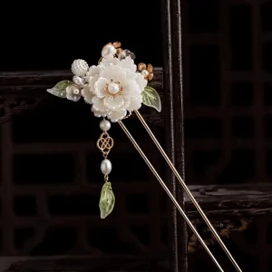 Epingle à cheveux style chinois traditionnel avec fleur de nacre