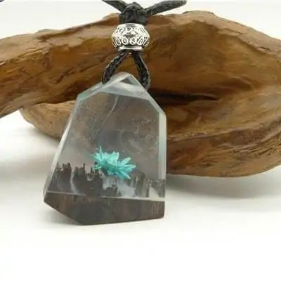 “Mystica Blue” Handcrafted Wood and Resin Lotus Pendant