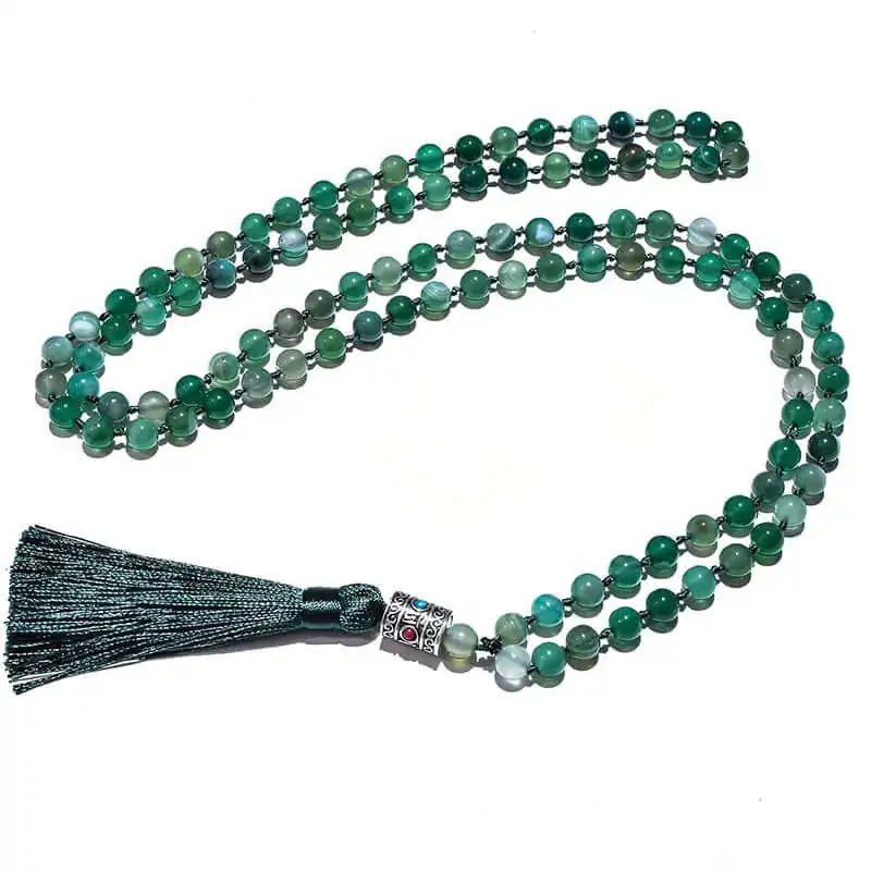Collier mala en pierre d'agate verte