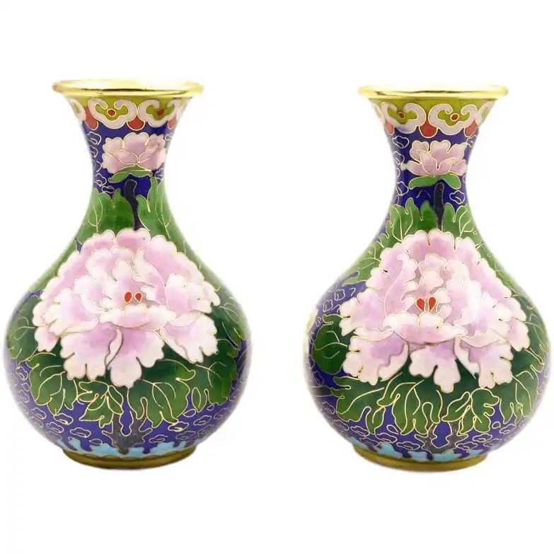Paire de vases chinois en cloisonné | Motifs floraux