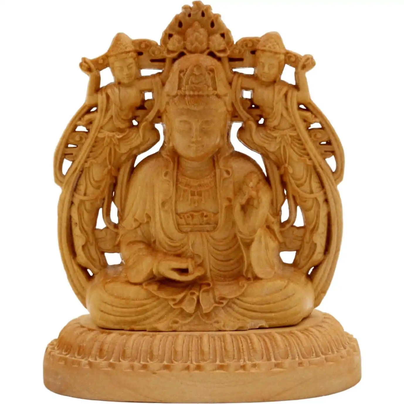 Statue Bodhisattva Guanyin en bois | Sculpture double face