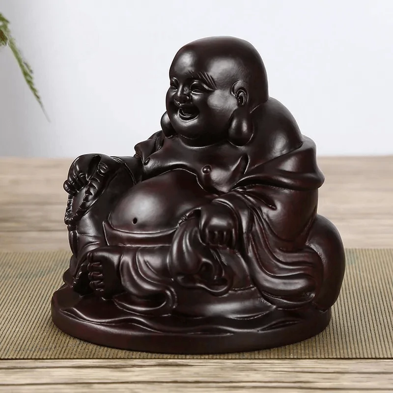 Statue Bouddha Maitreya – Bois d’ébène sculpté à la main
