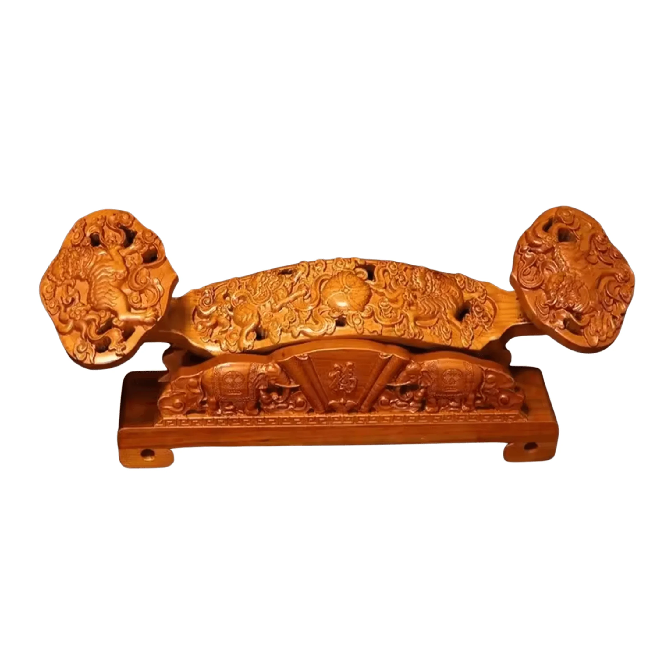 Ruyi en bois de pêcher sculpté