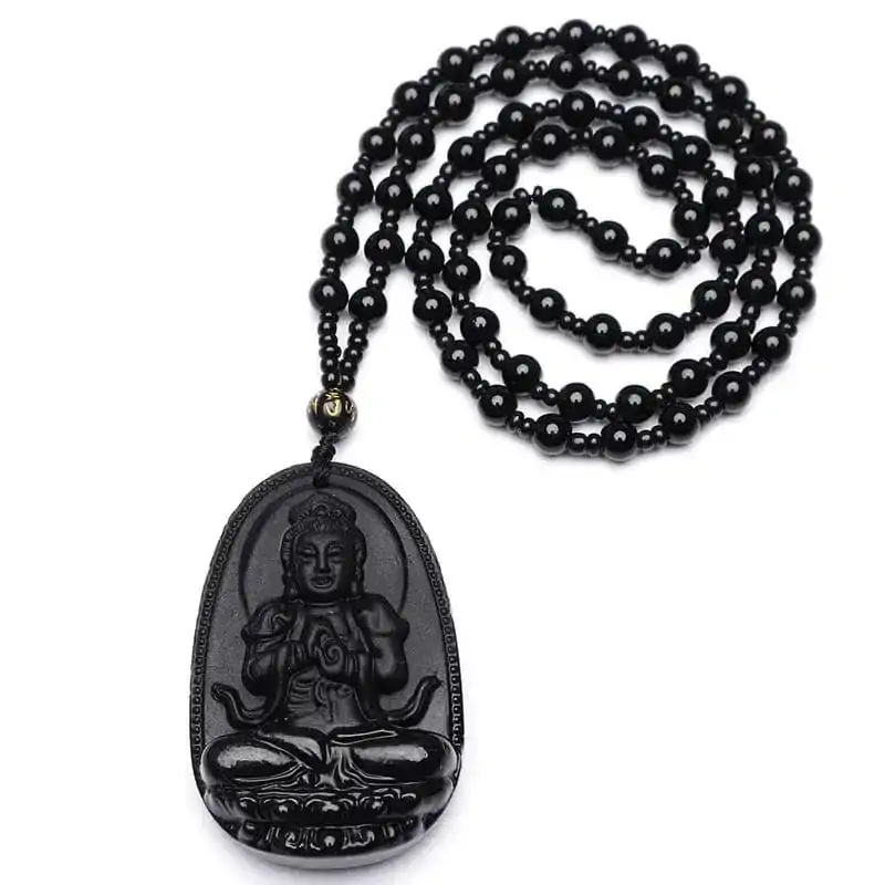 Pendentif Amitabha en Obsidienne