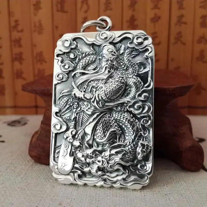 pendentifs amulettes pendentif du dieu de la guerre guanyu et om plaque argent 999 jepej0650 1195367373 1