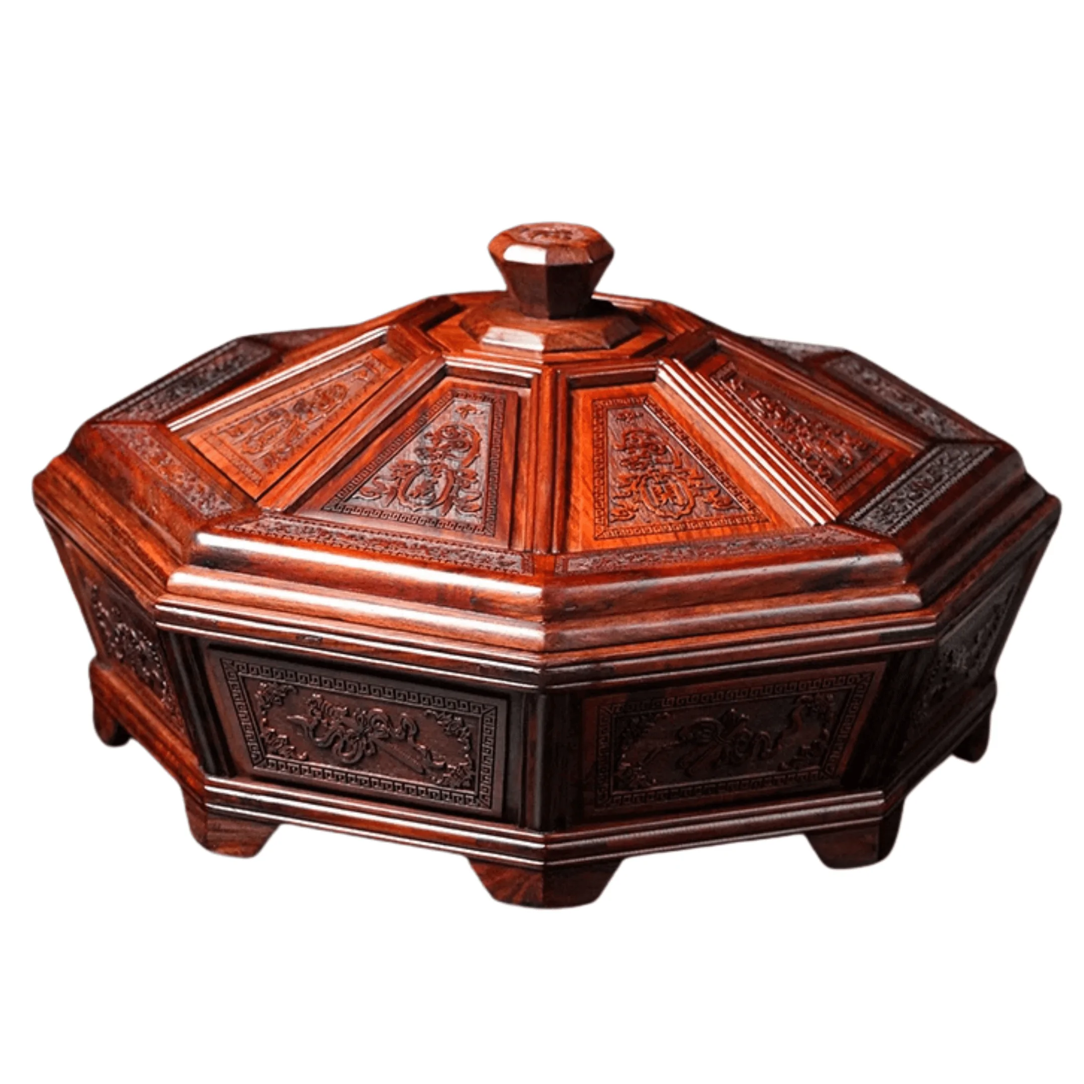 Boîte chinoise en octogonale en bois de rose