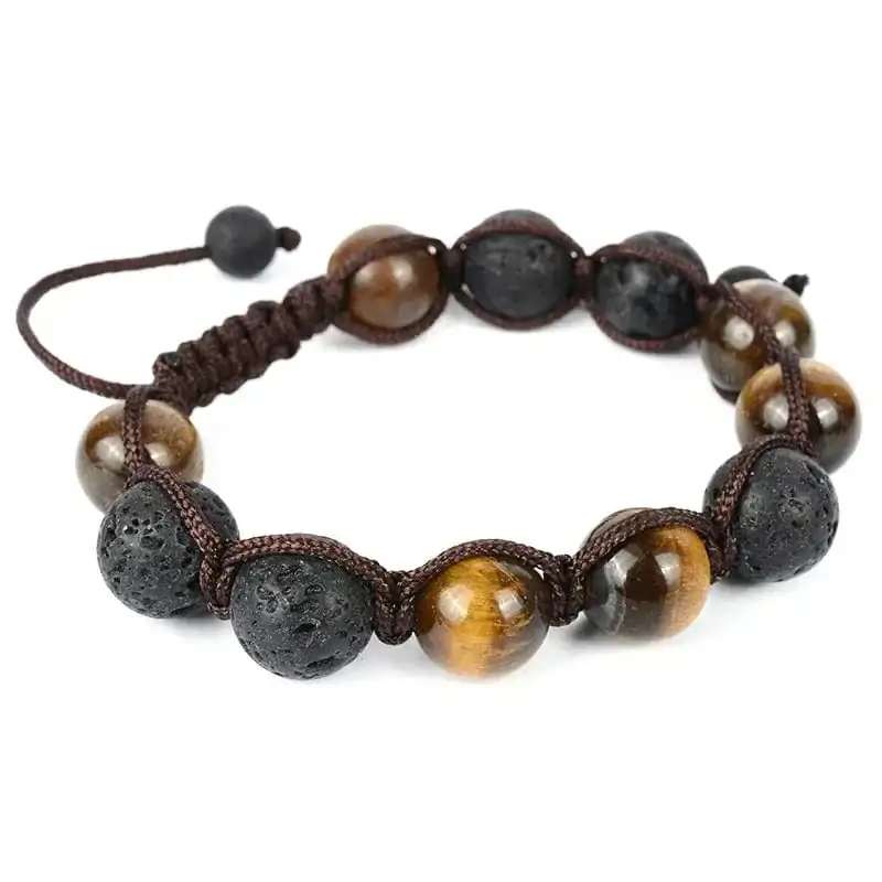 Bracelet Mala en pierre d'oeil de tigre et pierre de lave (diffuseur d'huile essentielle)