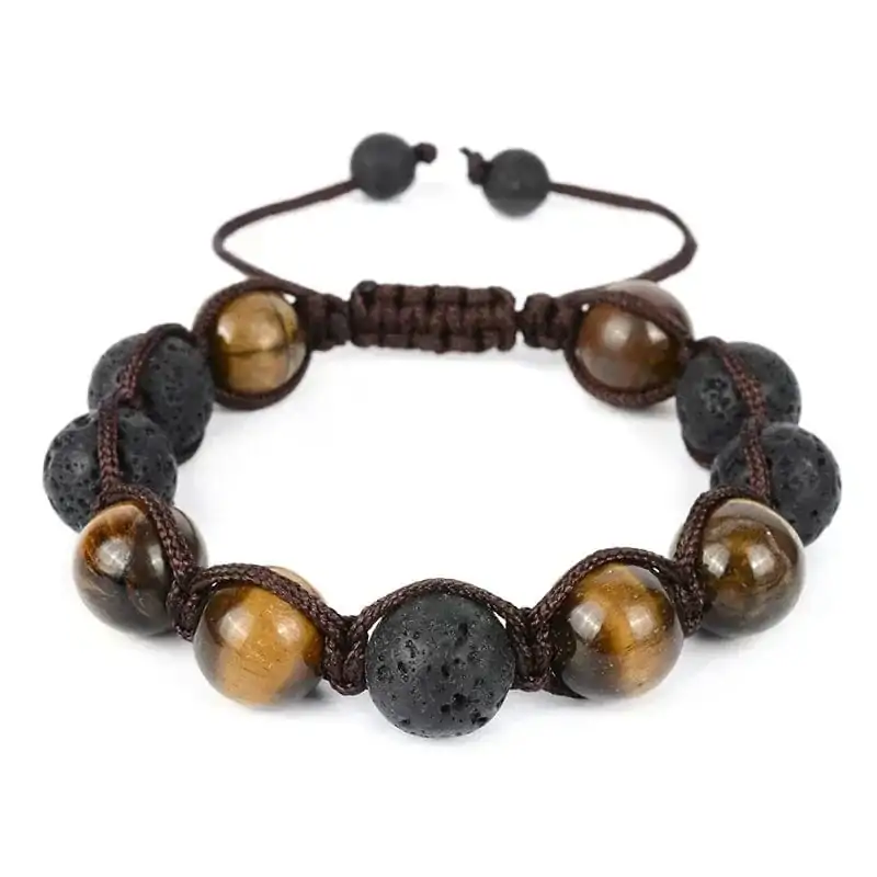 Bracelet Mala en pierre d'oeil de tigre et pierre de lave (diffuseur d'huile essentielle)