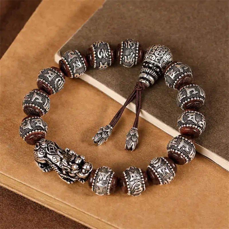 Bracelet Mala Pixiu en Bois de Santal et Argent Pur 990
