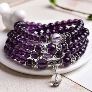 Collier mala 108 perles en pierre d'Améthyste