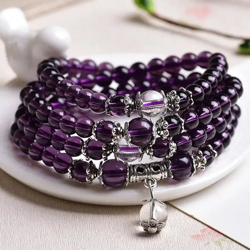 Collier mala 108 perles en pierre d'Améthyste