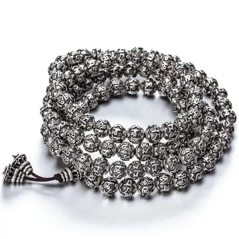 Collier Mala 108 Perles Plaqué Argent 999